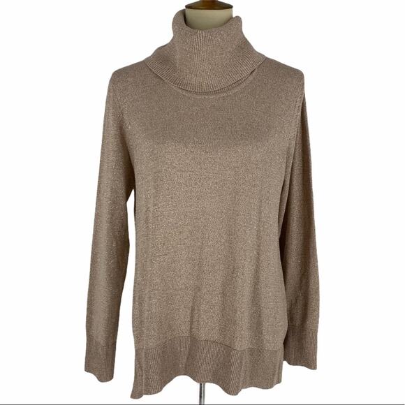 Cable & Gauge Sparkly Gold Cowlneck Knit Top XL - Picture 1 of 7